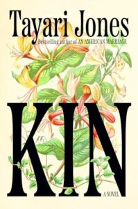 A yellow book cover with illustrations of tropical looking flowers. It has the stamp for Oprah's book club on it.